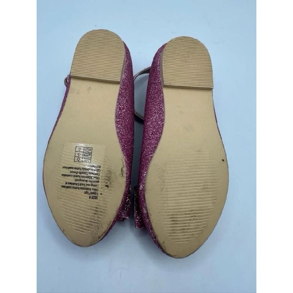 Janie And Jack Disney Princess Aurora Pink‎ Glitter Ballet Flats Kids Shoes 8T